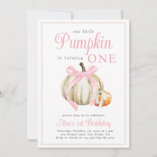 Watercolor Our Little Pumpkin Ribbon Bow  Invitation