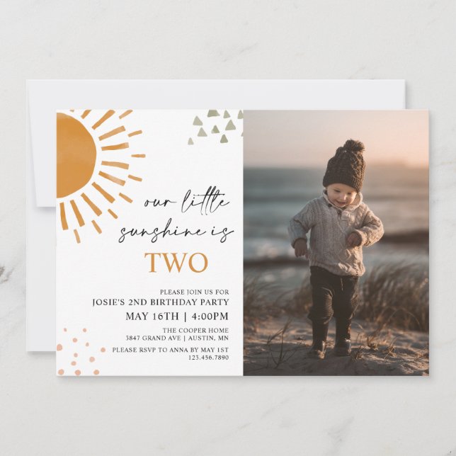 Watercolor Our Little Sunshine Photo Birthday  Invitation (Front)