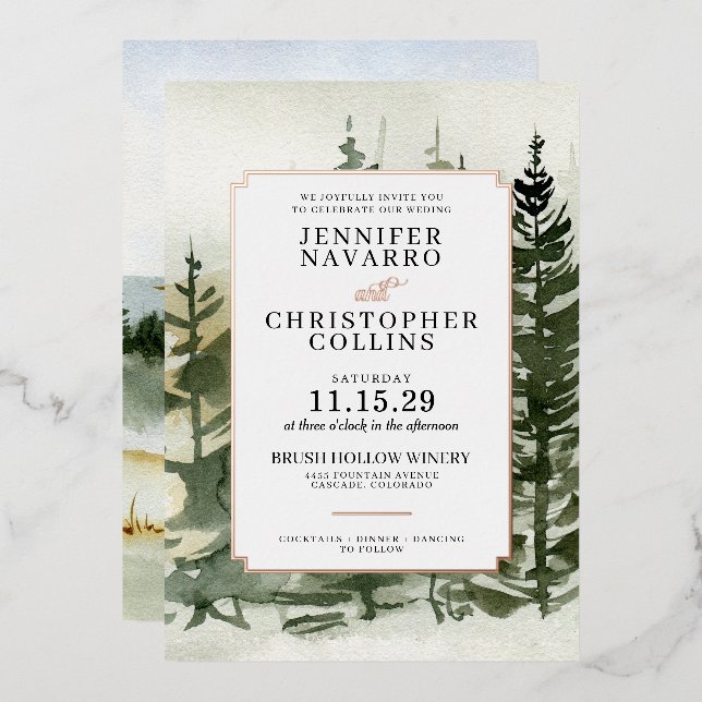 Watercolor Outdoorsy Wedding Invitation Foil Invitation (Front/Back)