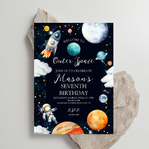 Watercolor Outer Space Adventure Birthday Boy Invitation