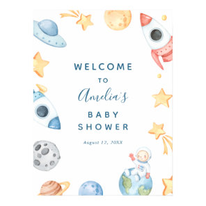Watercolor Outer Space Baby Shower Welcome Sign