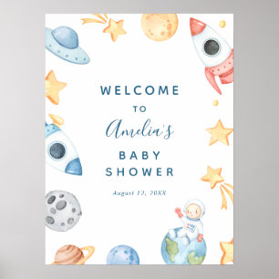 Watercolor Outer Space Baby Shower Welcome Sign