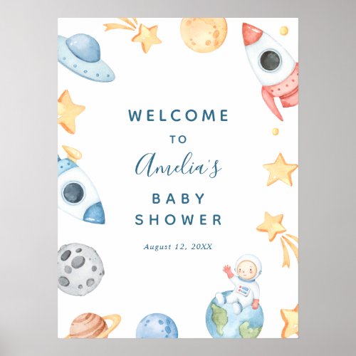 Watercolor Outer Space Baby Shower Welcome Sign