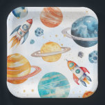 Watercolor Outer Space Birthday Party Plates<br><div class="desc">Watercolor Space Birthday Party Plates
Ready to be personalized by you!</div>