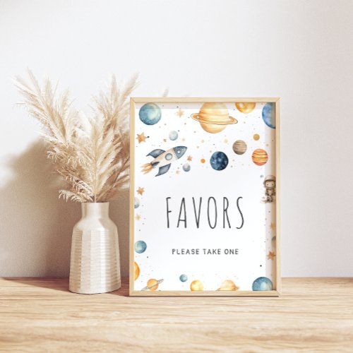 Watercolor Outer Space Favors Baby Shower Poster