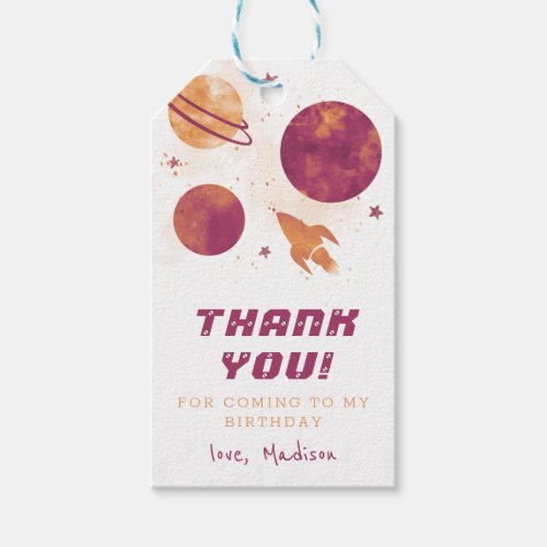 Watercolor Outer Space Planet Thank you Girly Gift Tags