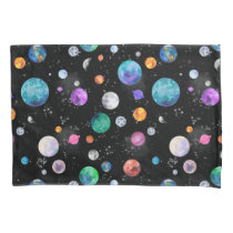 Watercolor Outer Space Planets Galaxy Pillow Case