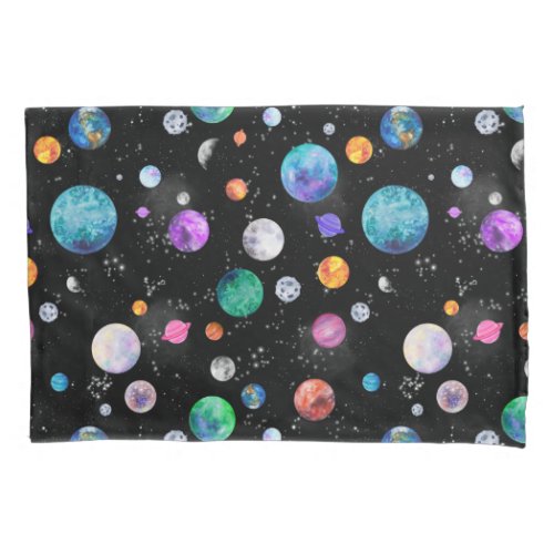 Watercolor Outer Space Planets Galaxy Pillow Case