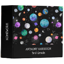 Watercolor Outer Space Planets Personalized Galaxy 3 Ring Binder