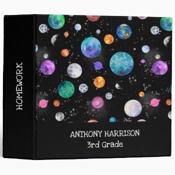 Watercolor Outer Space Planets Personalized Galaxy 3 Ring Binder by LilPartyPlanners at Zazzle