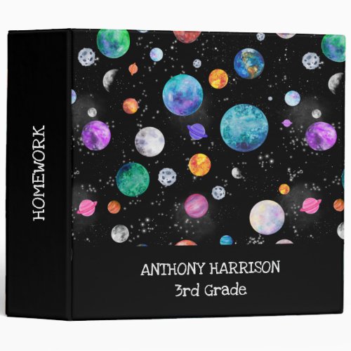 Watercolor Outer Space Planets Personalized Galaxy 3 Ring Binder