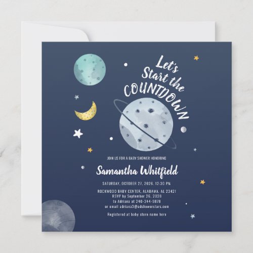 Watercolor Outer Space Science Baby Shower Invitation