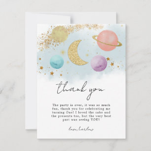Watercolor Outer Space Two the Moon Thank You Card