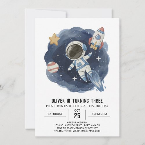 Watercolor Outerspace Digital Astronaut Birthday Invitation