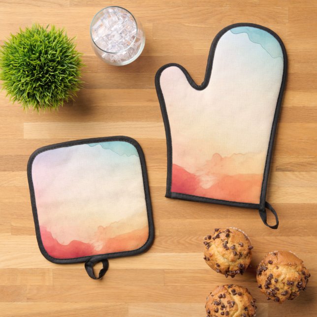 Watercolor Oven Mitt & Pot Holder Set (Top Down)