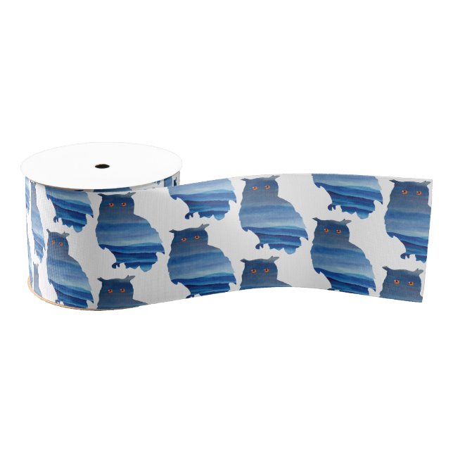 Watercolor owl art grosgrain ribbon (Spool)
