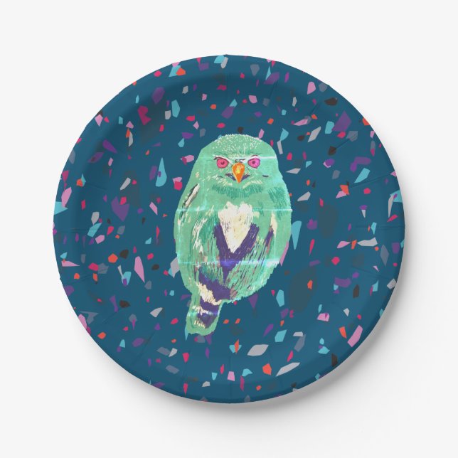 Watercolor owl art paper plates (Front)