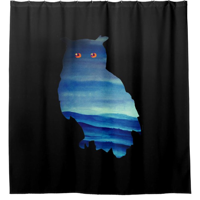 Watercolor Owl Art Shower Curtain (Front)