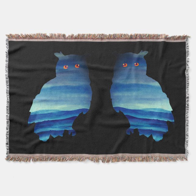 Watercolor owl art throw blanket (Front)