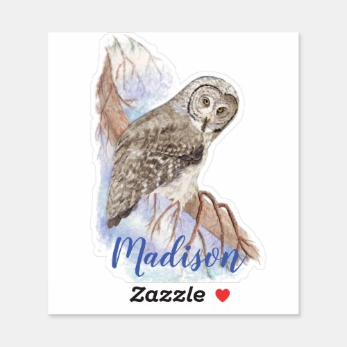 Watercolor Owl Bird Animal Custom Name Sticker
