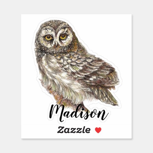 Watercolor Owl Bird Animal Custom Name Sticker