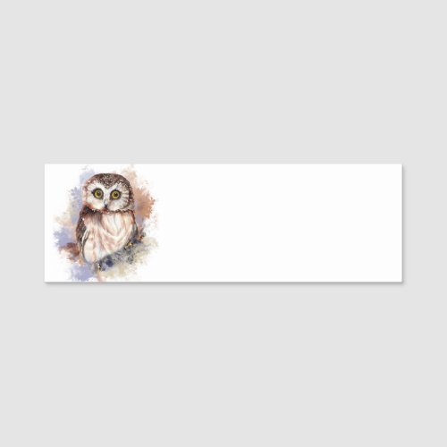 Watercolor Owl Bird Animal nature art Name Tag