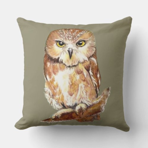 Watercolor Owl Bird  Wildlife Animal art Throw Pillow