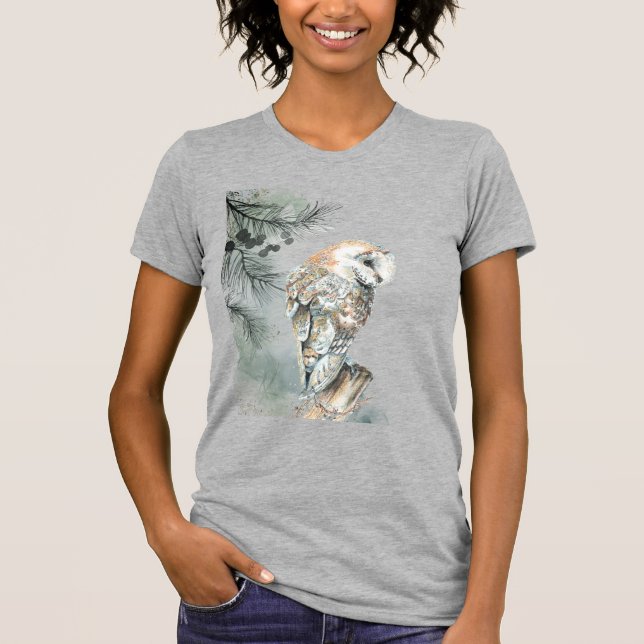 Watercolor Owl Bird Wildlife Nature Art T-Shirt (Front)