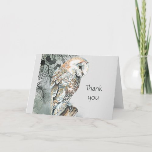 Watercolor Owl Bird Wildlife Nature Thank You  Pos Card