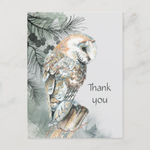 Watercolor Owl Bird Wildlife Nature Thank You Postcard