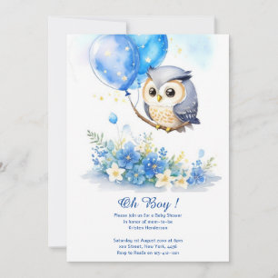 Watercolor Owl Boy Baby Shower Invitation