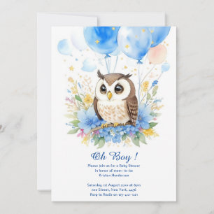 Watercolor Owl Boy Baby Shower Invitation