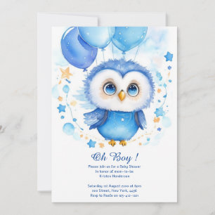 Watercolor Owl Boy Baby Shower Invitation