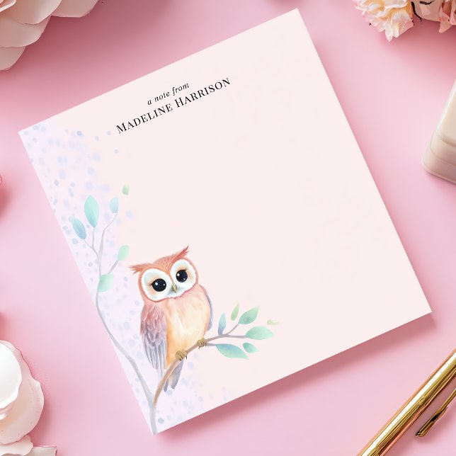 Watercolor Owl Branch Personalized Name Notepad (Creator Uploaded)