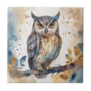 Watercolor Owl Ceramic Tile