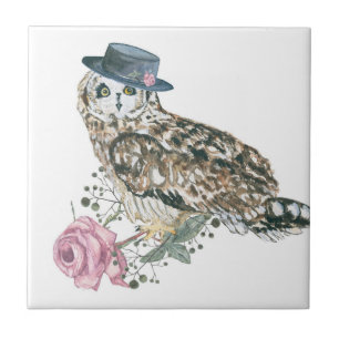 Watercolor Owl Ceramic Tile