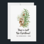 Watercolor Owl Christmas Family Photo Collage Holiday Card<br><div class="desc">Christmas greeting card featuring a cute owl,  green spruce,  briar,  cones and pine customizable to your event specifics. Square instagram photos are ideal.</div>