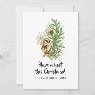 Watercolor Owl Christmas Family Photo Collage Holiday Card