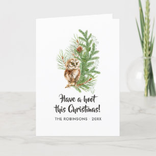Watercolor Owl Christmas Family Photo Holiday Card