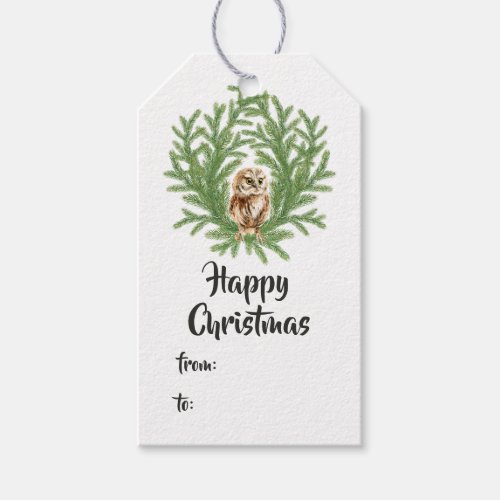 Watercolor Owl Christmas Gift Tags