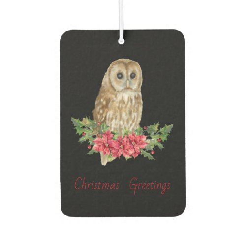 Watercolor Owl Christmas Greetings Air Freshener