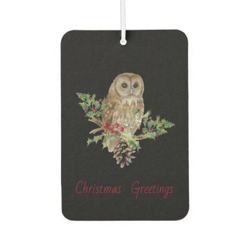 Watercolor Owl Christmas Greetings Air Freshener