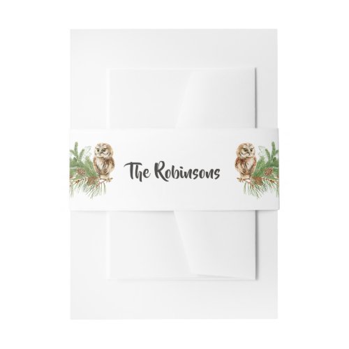 Watercolor Owl Christmas Invitation Belly Band