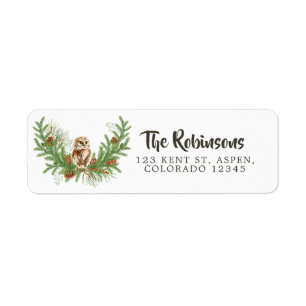 Watercolor Owl Christmas Label