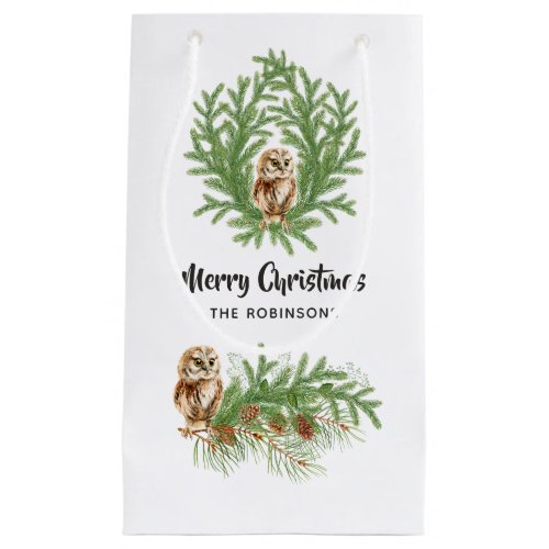 Watercolor Owl Christmas Small Gift Bag