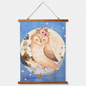 Watercolor Owl  Flowers  Moon  Stars  Hanging Tapestry by xgdesignsnyc at Zazzle