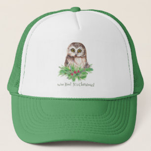 Watercolor Owl Funny Woo Hoo It's Christmas Quote Trucker Hat