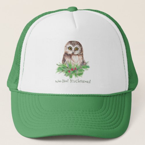 Watercolor Owl Funny Woo Hoo Its Christmas Quote Trucker Hat