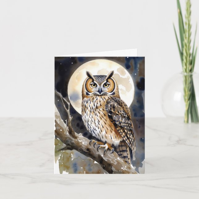 Watercolor Owl Greeting Card (Front)