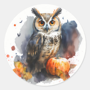 Watercolor Owl Halloween Classic Round Sticker